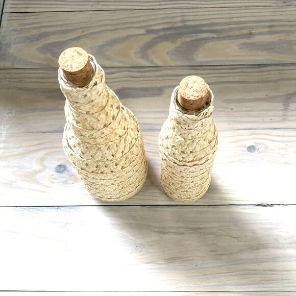 NAUTICAL Wrapped Glass Bottles with Cork Stoppers Decor 8 and 7 inches Tall - Picture 5 of 7